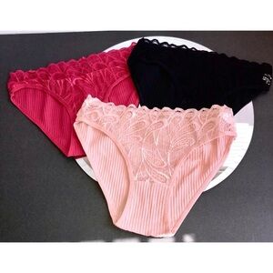 ☘️ 3/ $35 Women’s 3 pc Medium Cotton Lace Panties Set Sexy Black Red Pink NWOT☘️